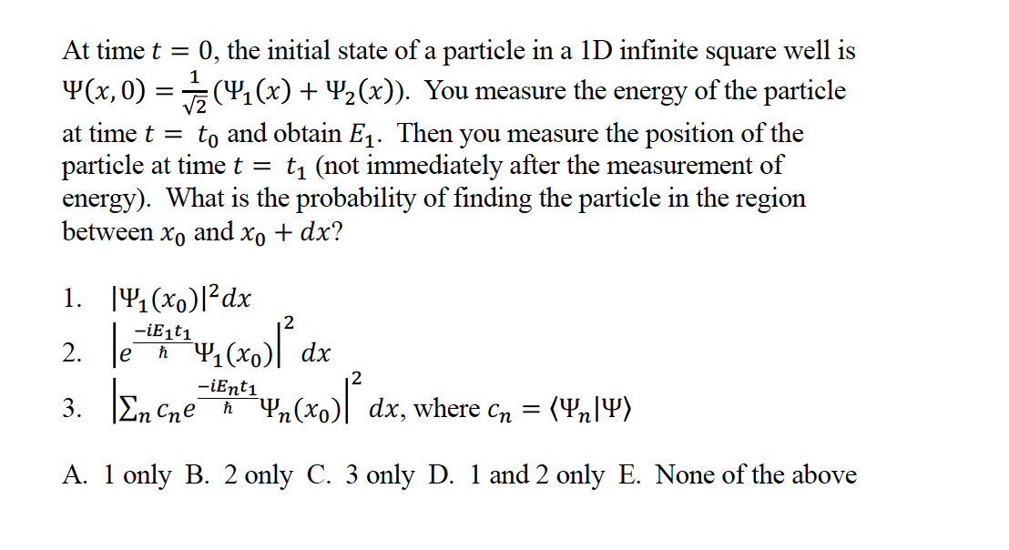 Solved At time t = 0, the initial state of a particle in a | Chegg.com