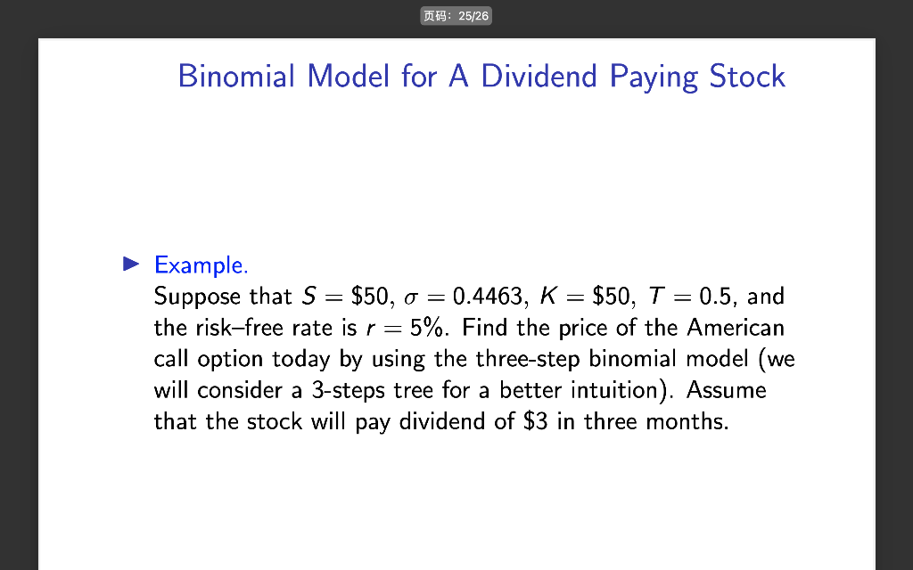 页码:25/26 Binomial Model For A Dividend Paying Stock - | Chegg.com