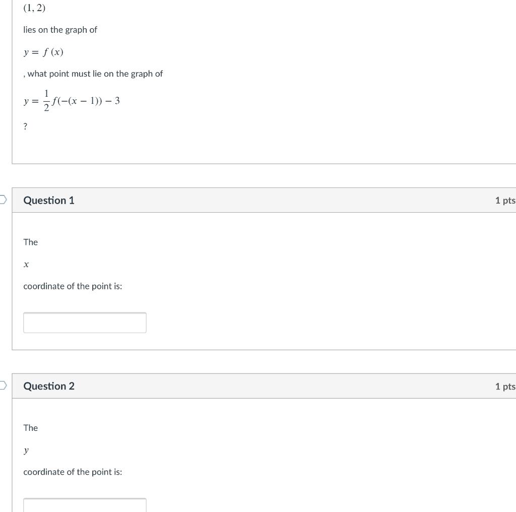 Solved (1,2) lies on the graph of y = f (x) , what point | Chegg.com