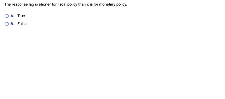 Solved The response lag is shorter for fiscal policy than it | Chegg.com