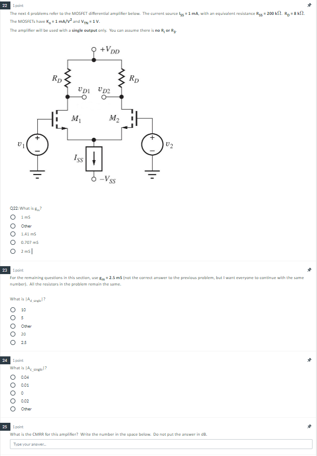 Solved 22 1 point The next 4 problems refer to the MOSFET | Chegg.com