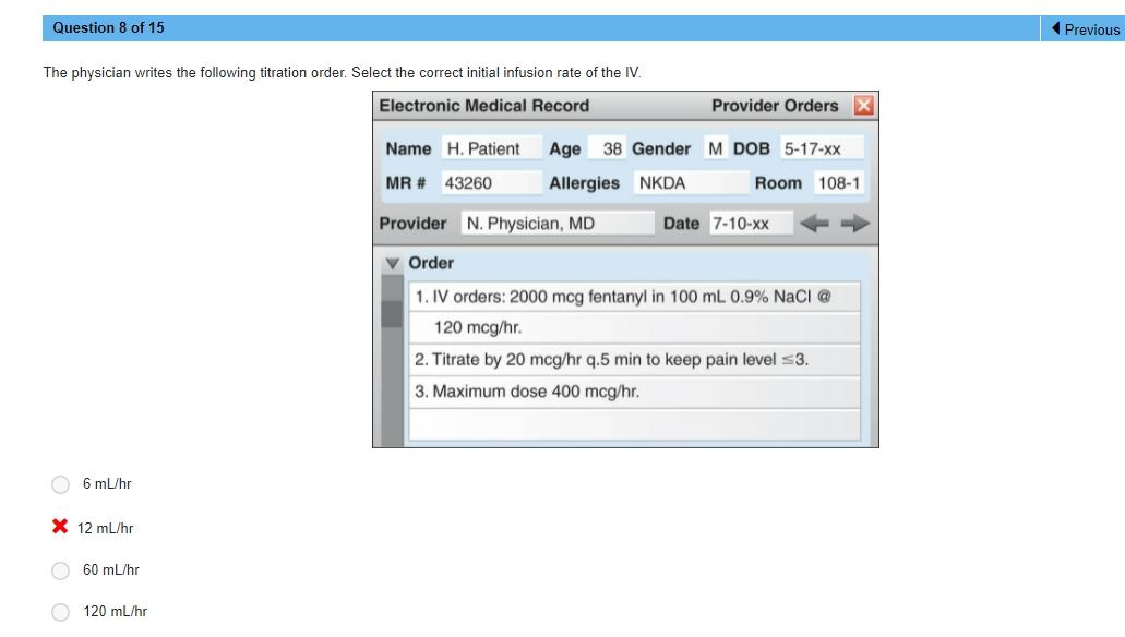 Solved Question 8 of 15 Previous The physician writes the