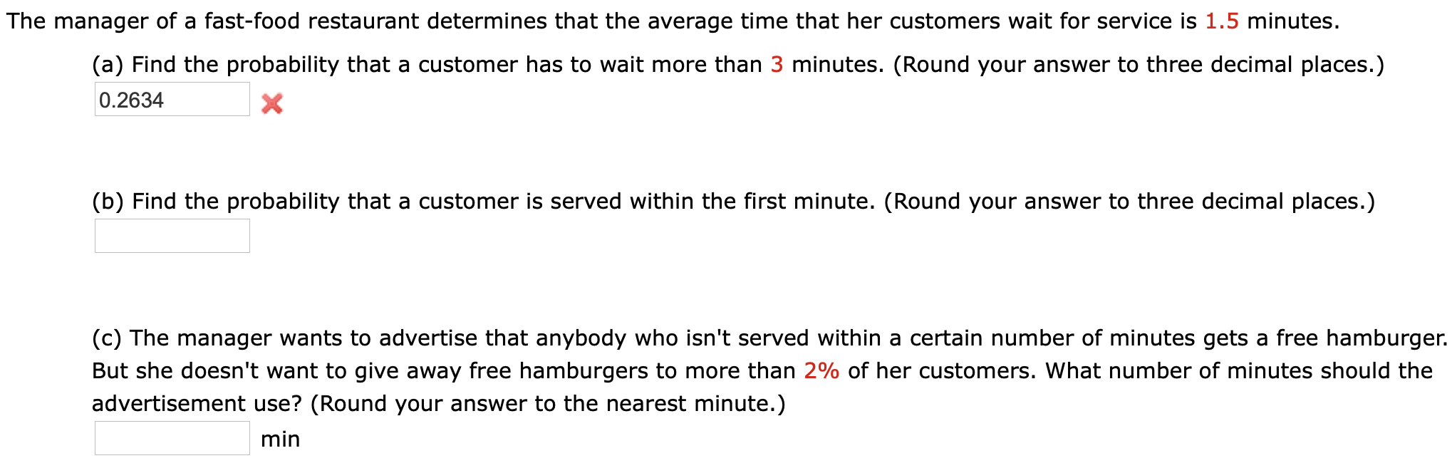Solved The manager of a fast-food restaurant determines that | Chegg.com