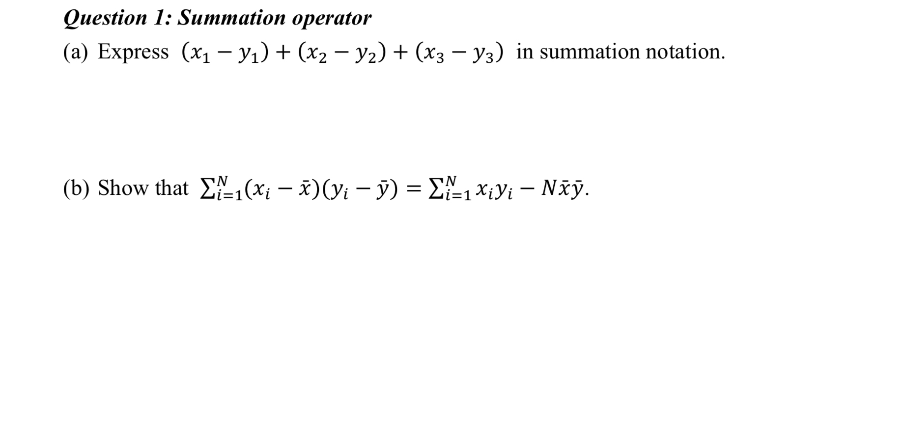 Solved Question 1: Summation operator (a) Express | Chegg.com