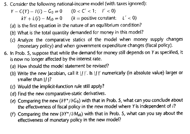 Solved 5. Consider The Following National-income Model (with | Chegg.com