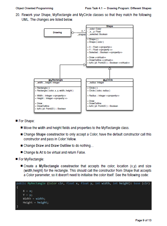 Object Oriented Programming Pass Task 4.1 – Drawing | Chegg.com