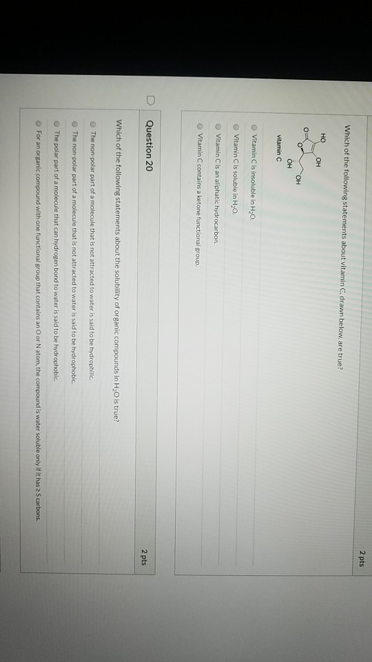 Solved 2 pts Which of the following statements about vitamin | Chegg.com