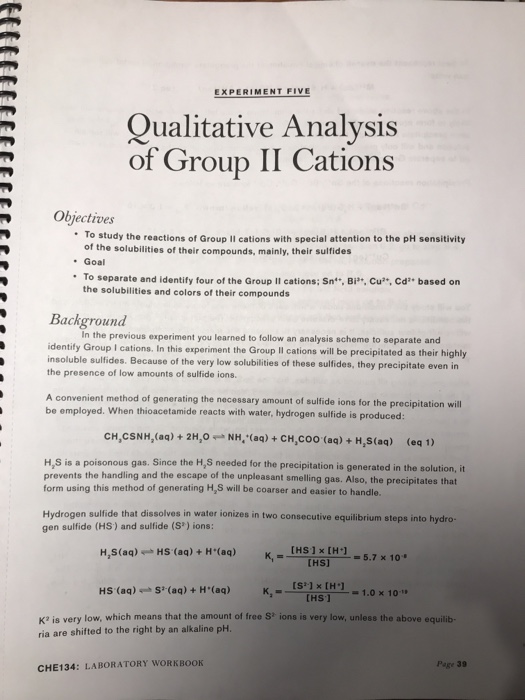 Solved EXPERIMENT FIVE Qualitative Analysis Of Group II | Chegg.com