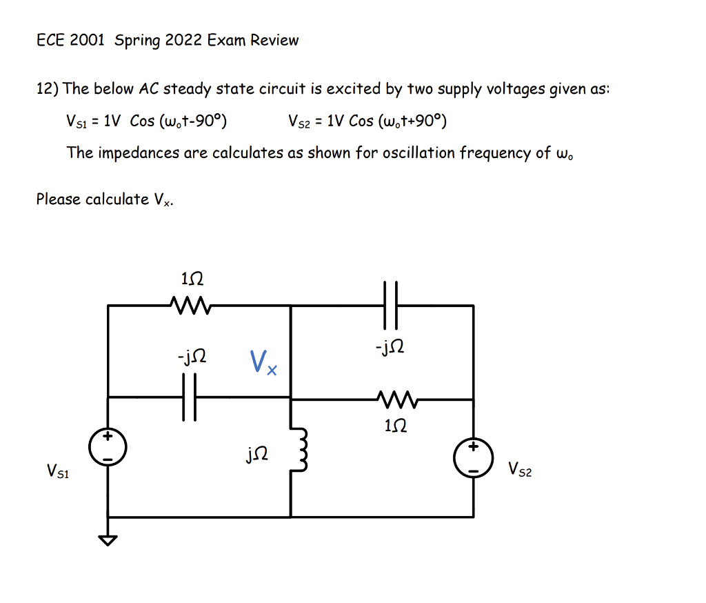 Solved ECE 2001 Spring 2022 Exam Review 12) The below AC | Chegg.com
