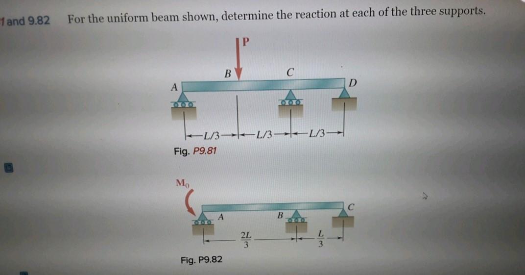 Solved 1 And 9.82 For The Uniform Beam Shown, Determine The | Chegg.com