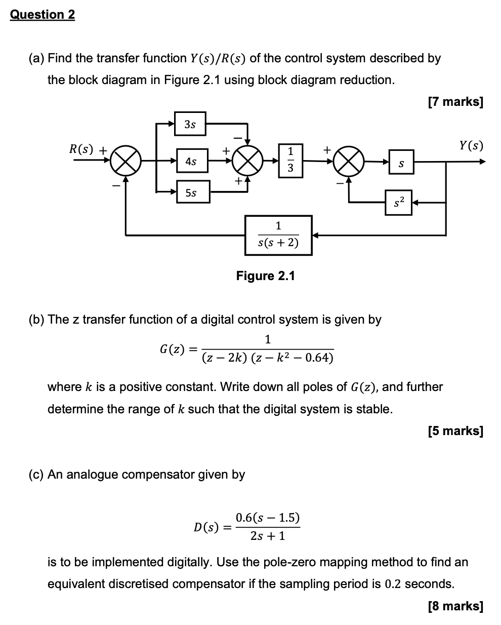 Solved Question 2 (a) Find the transfer function Y(s)/R(s) | Chegg.com