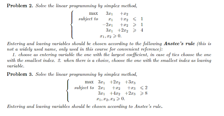 Solved Problem 2. Solve the linear programming by simplex | Chegg.com