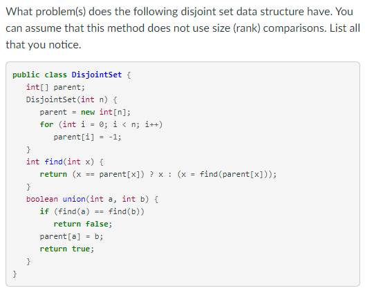 Solved What problem(s) does the following disjoint set data | Chegg.com