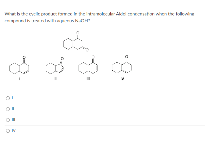 What is the cyclic product formed in the intramolecular Aldol condensation when the following compound is treated with aqueou