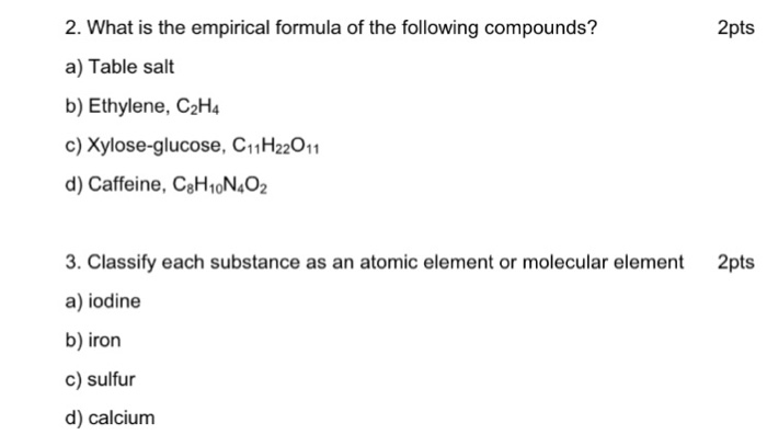 Solved 2. What is the empirical formula of the following Chegg