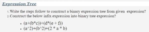 Solved Expression Tree 1. Write the steps follow to | Chegg.com