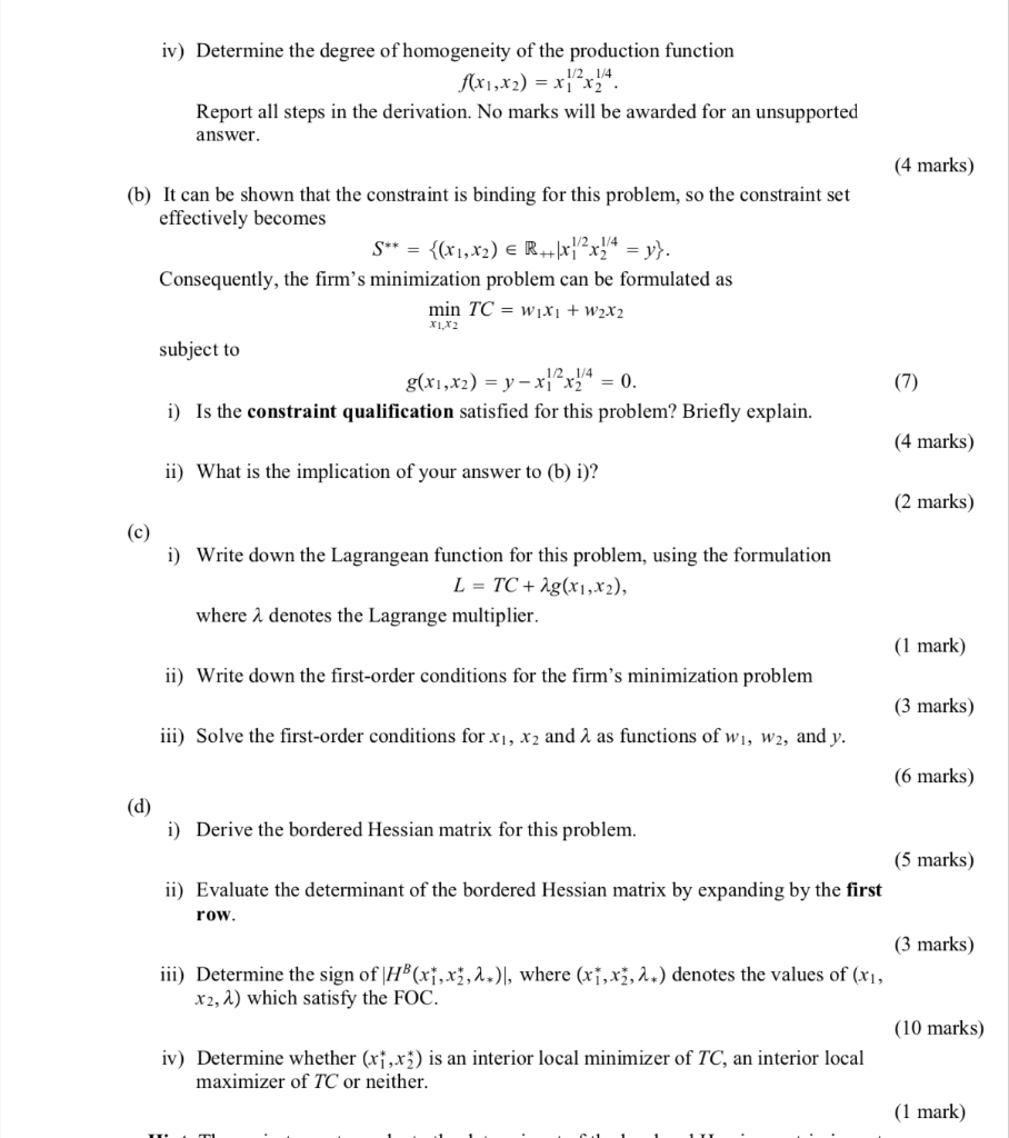 Solved Consider a firm which produces a good, y, using two | Chegg.com