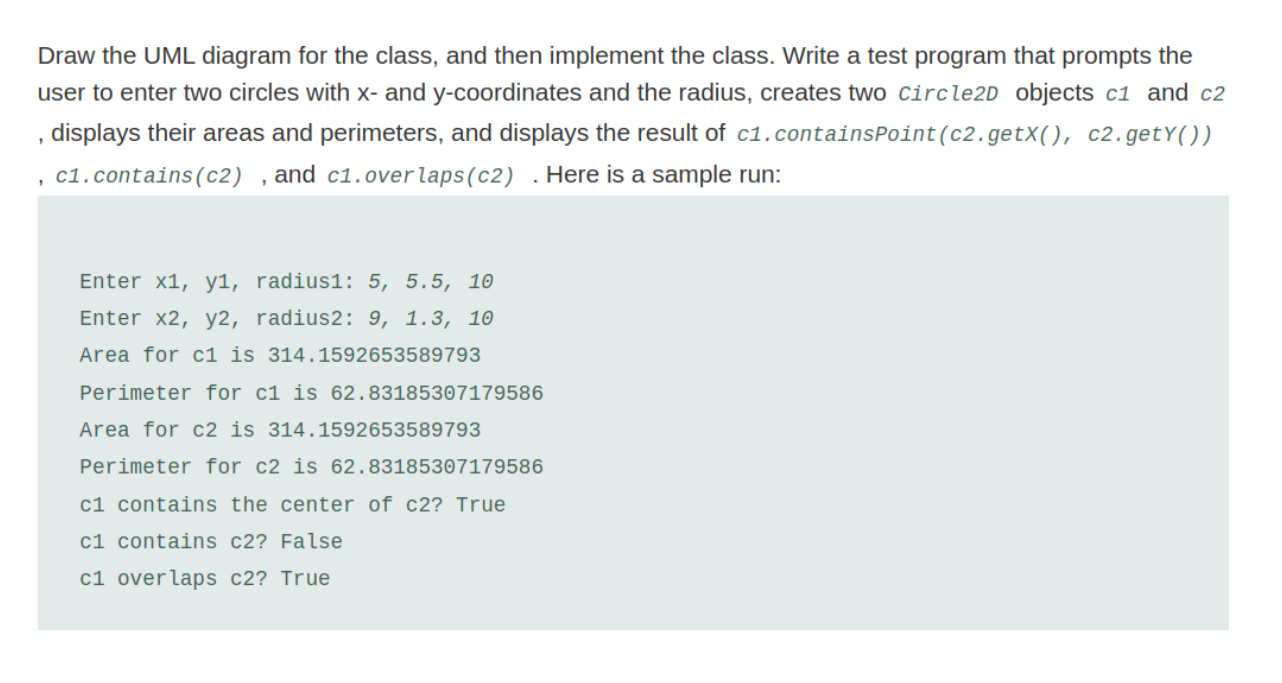 Solved Q.7 (Geometry: The circle2D class) Define the | Chegg.com