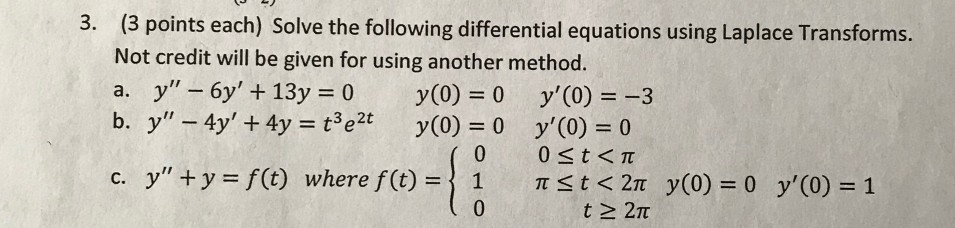 Solved (3 points each) Solve the following differential | Chegg.com