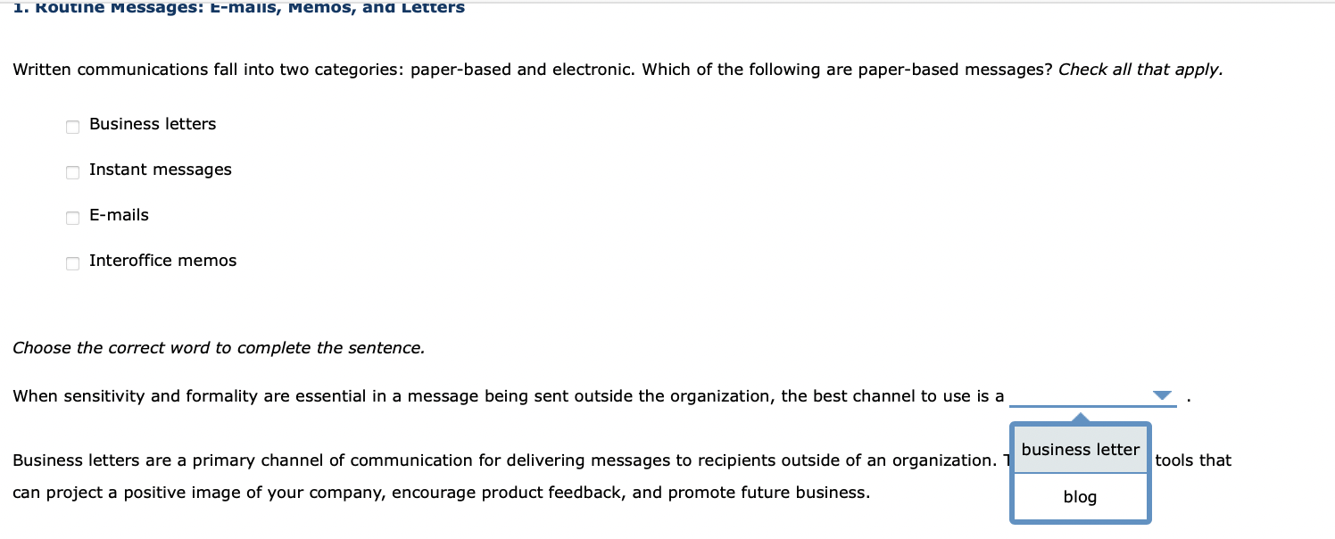Solved 1. Routine Messages: E-mails, Memos, And Letters | Chegg.com