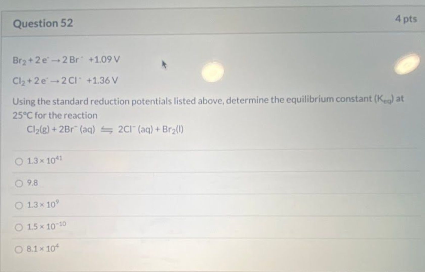 Solved Question 53 4 pts If Which one of the following | Chegg.com