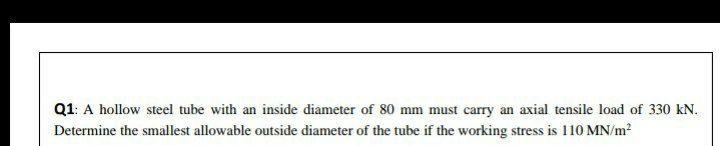 Solved Q1: A hollow steel tube with an inside diameter of 80 | Chegg.com