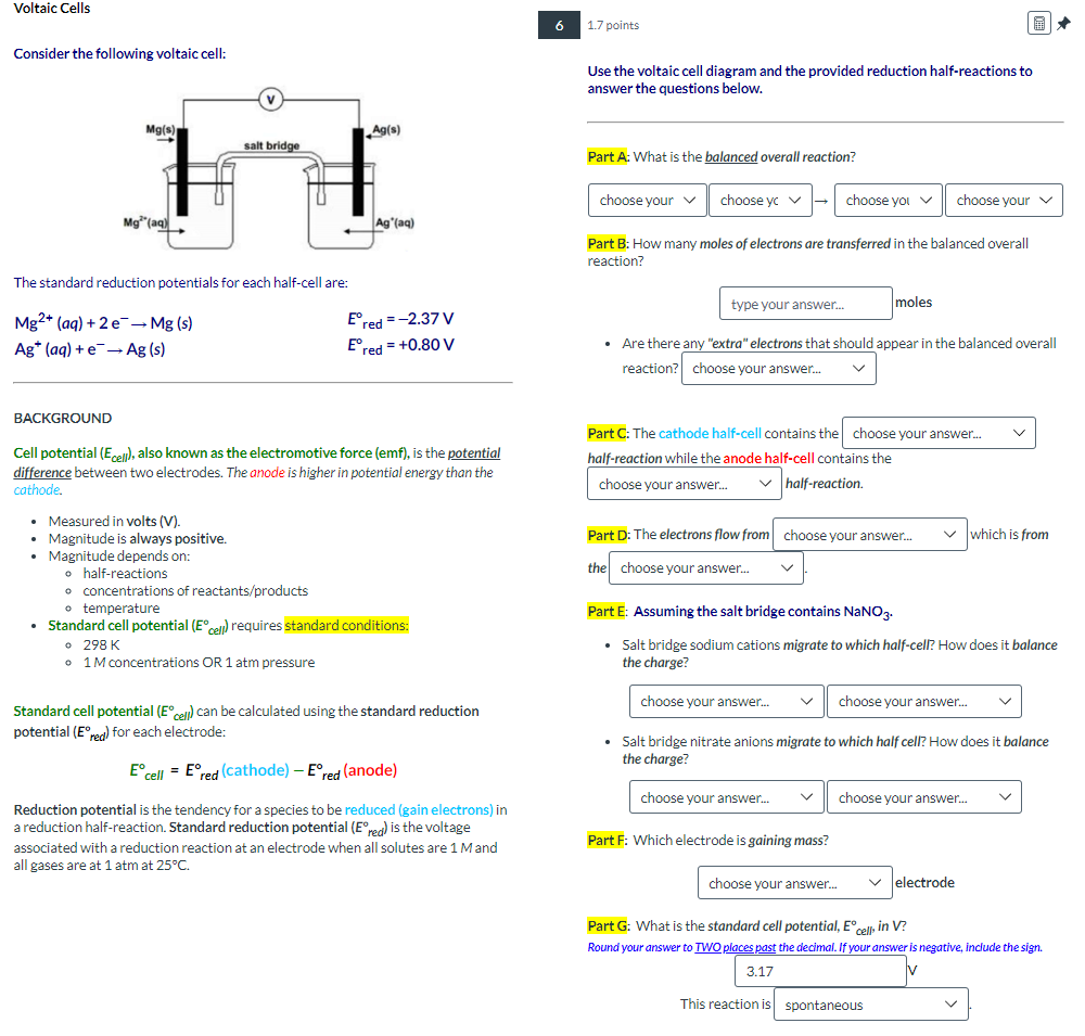 Solved Consider The Following Voltaic Cell: Use The Voltaic | Chegg.com