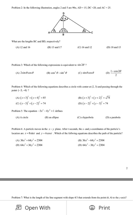 Solved Problem 2: In the following illustration, angles 2 | Chegg.com