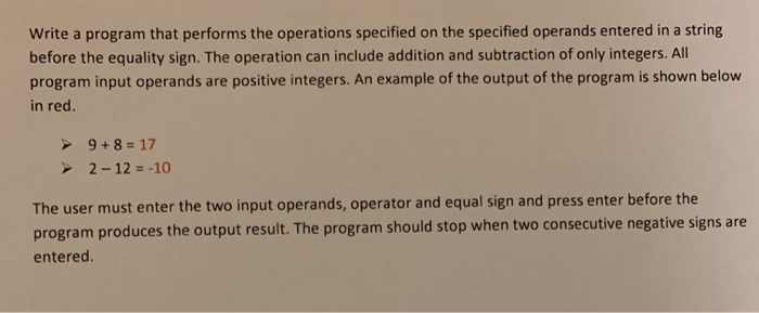 Solved Write a program that performs the operations | Chegg.com
