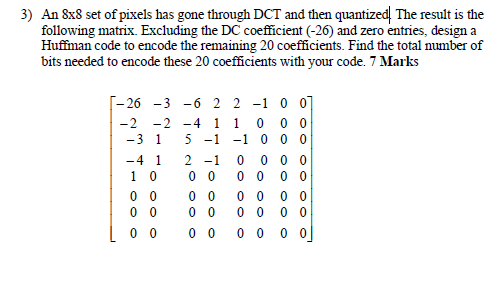 3) An 8x8 set of pixels has gone through DCT and then | Chegg.com