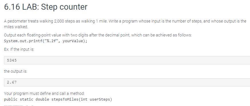Solved 6.16 LAB: Step counter A pedometer treats walking | Chegg.com