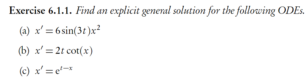 Solved Exercise 6.1.1. Find an explicit general solution for | Chegg.com