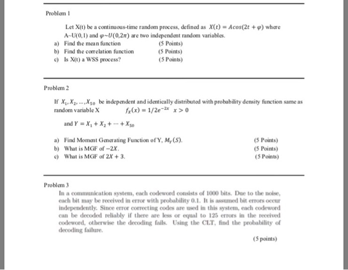 Solved Problem 1 Let X(t) Be A Continuous-time Random | Chegg.com