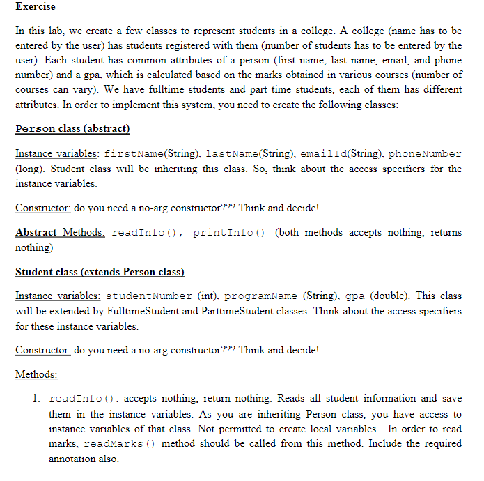 Solved Exercise In this lab, we create a few classes to | Chegg.com