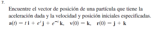 Encuentre el vector de posición de una partícula que tiene la aceleración dada y la velocidad y posición iniciales especifica