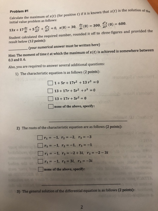 Solved Problem #1 Calculate the maximum of x initial value | Chegg.com