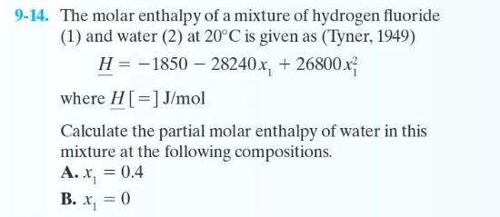 Solved 9-14. The molar enthalpy of a mixture of hydrogen | Chegg.com
