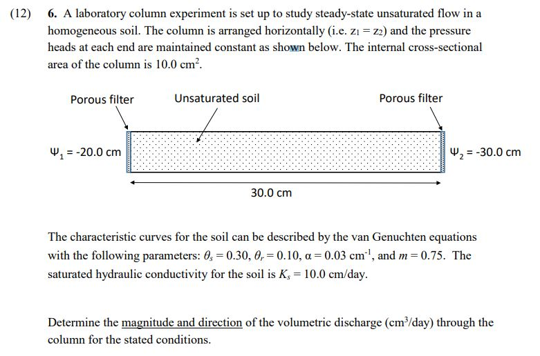 (12) 6. A laboratory column experiment is set up to | Chegg.com