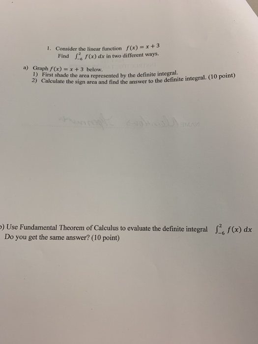 Solved I. Consider the linear function fx) x+3 Find f(x) dx | Chegg.com