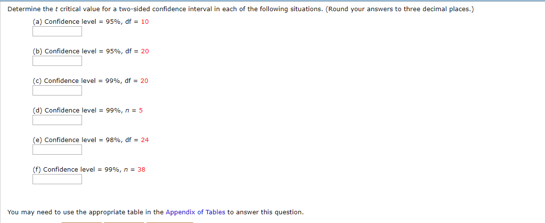Solved Determine the t critical value for a two-sided | Chegg.com