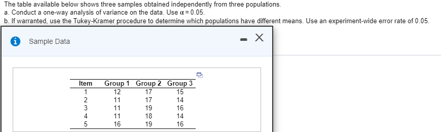 Solved The table available below shows three samples | Chegg.com