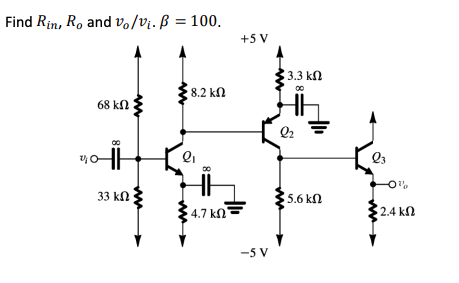 Solved Find Rin, R. and v./vi. B = 100. +5V 3.3 ΚΩ w 8.2 ΚΩ | Chegg.com