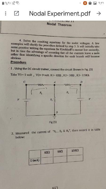 Solved Nodal Experiment.pdf → ELIVU 1! Nodal Theorem 4. | Chegg.com