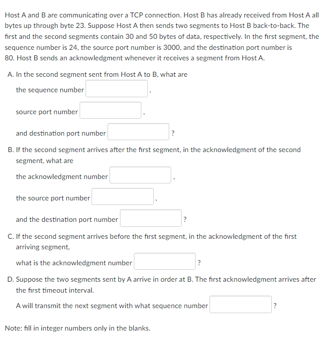 Solved Host A And B Are Communicating Over A TCP Connection. | Chegg.com