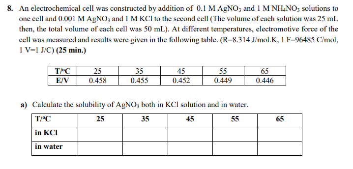 Solved 8. An electrochemical cell was constructed by | Chegg.com