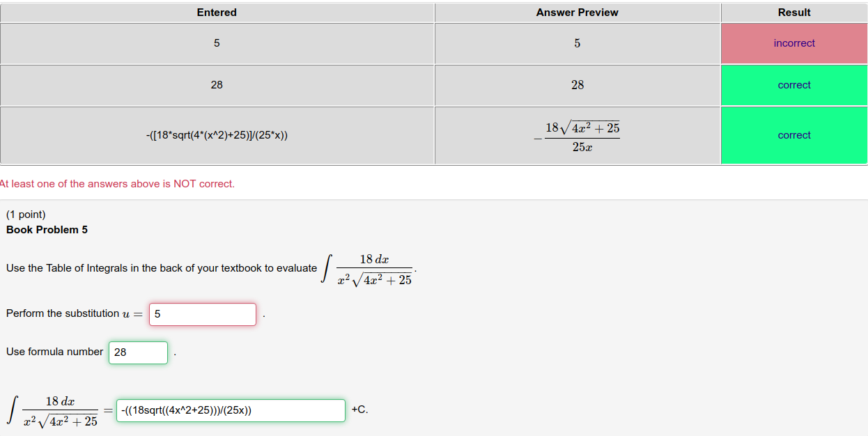Solved Entered Answer Preview Result incorrect 28 28 correct | Chegg.com