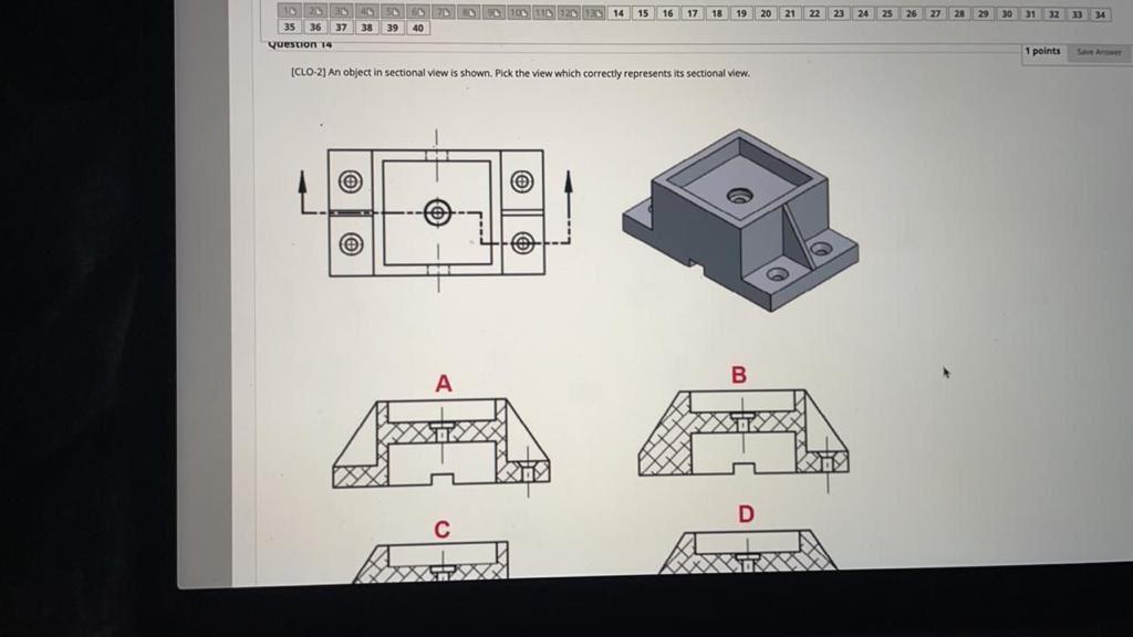 Solved [CLO-2] An object in sectional view is shown. Pick | Chegg.com