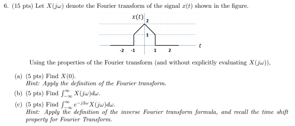 Solved 6. (15 pts) Let X jw) denote the Fourier transform of | Chegg.com