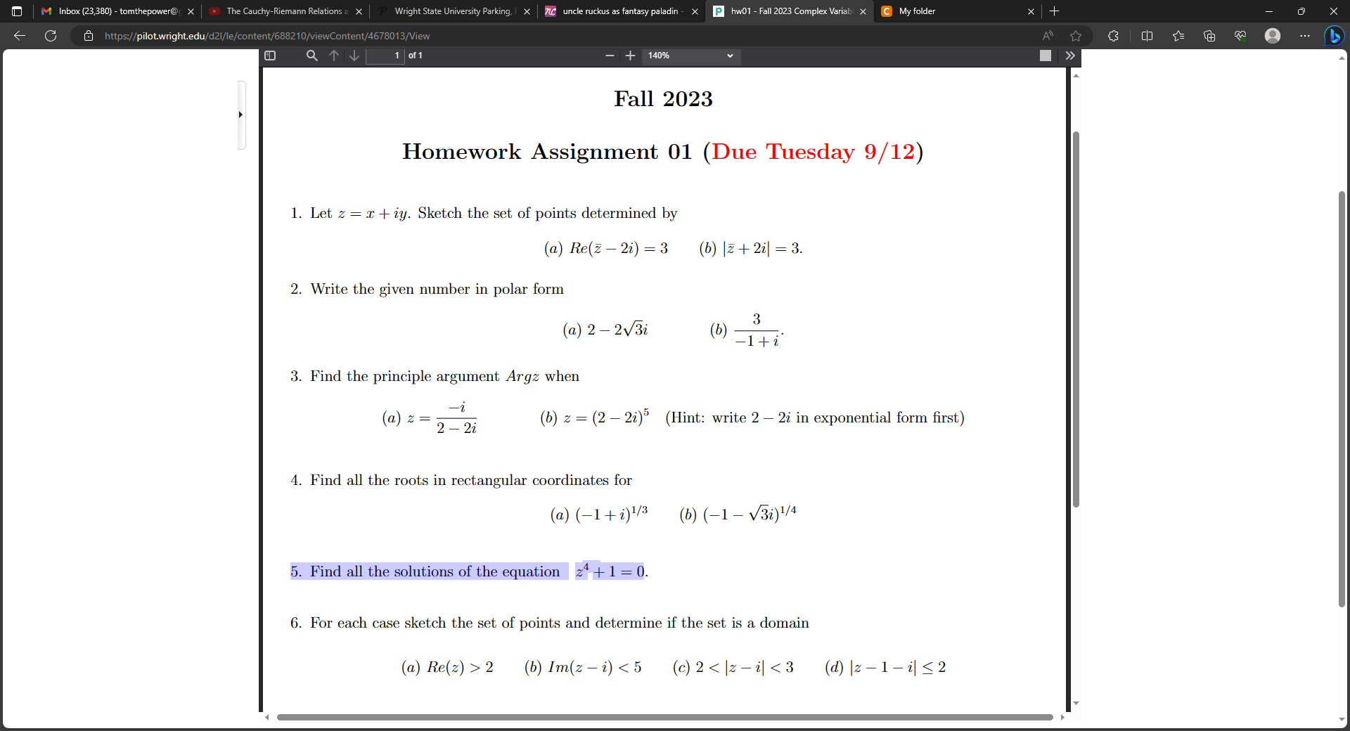 Solved Homework Assignment 01 (Due Tuesday 9/12) 1. Let | Chegg.com