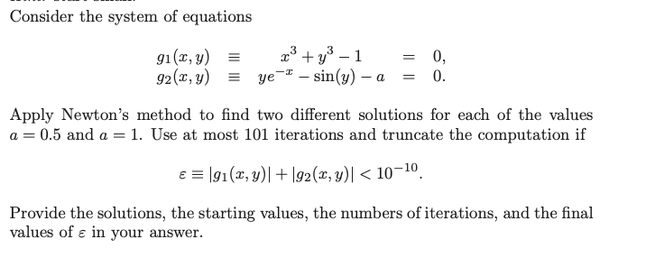 Solved Consider the system of equations 3 + you 91(x,y) = 1 | Chegg.com